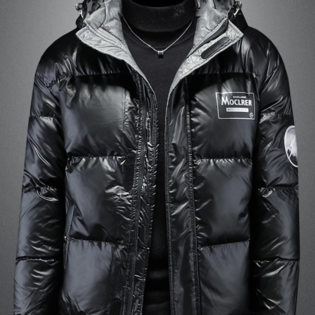 羽绒服男装2025年冬季新款亮面保暖连帽白鸭绒加厚休闲大码外套潮