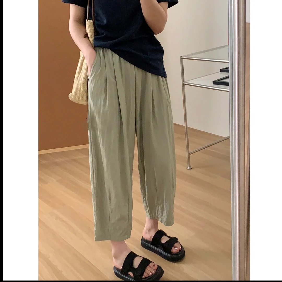 【现货】肌理纸片库休闲高腰设计款遮肉显瘦高腰垂感八分-98123