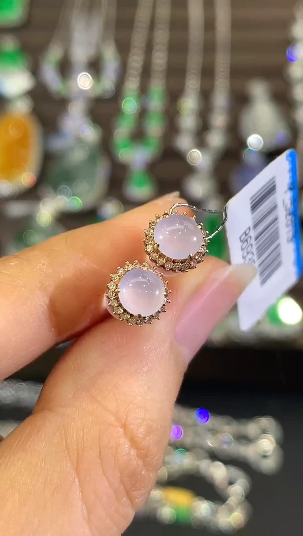 18K金镶嵌翡翠耳饰B95   紫货有色差