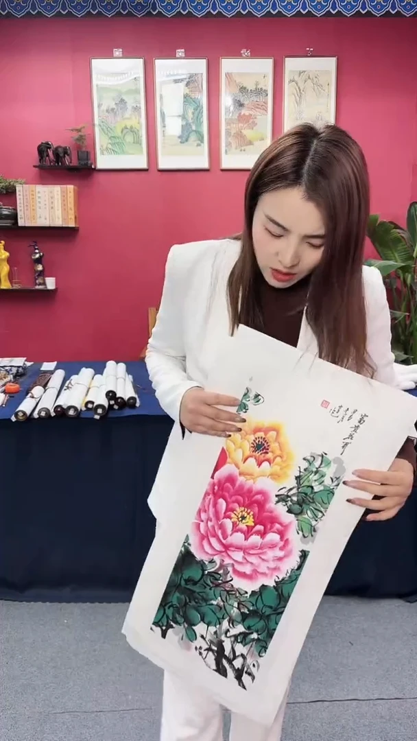 【闪购商品】书法牡丹精品画一对陈老师