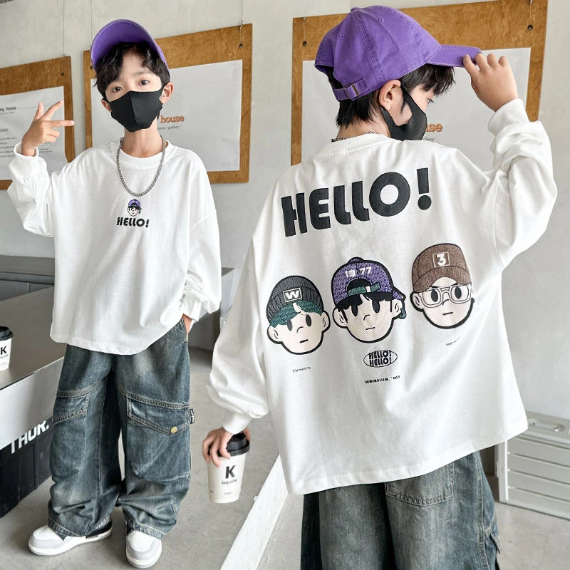 男童长袖t恤秋装2025春秋新款纯棉上衣儿童内搭白色打底衫薄款潮