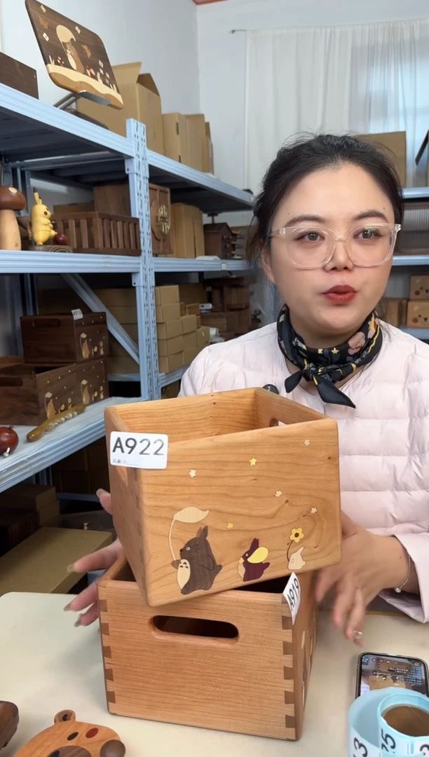 木梦*人922樱桃木方形龙猫收纳筐微瑕