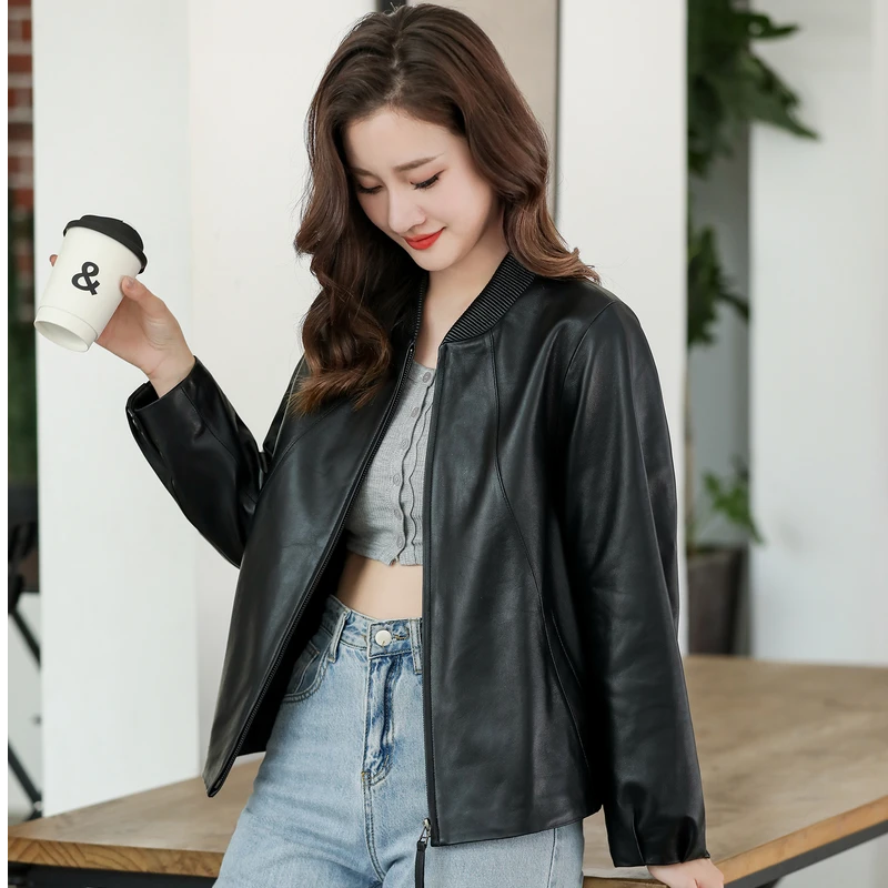 真皮头层绵羊皮短款常规款长袖修身型皮衣立领韩版上衣百搭显瘦
