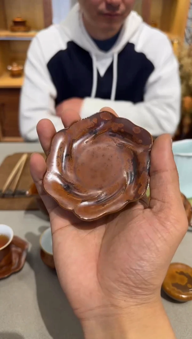 荣器 木首釉 旋花杯垫