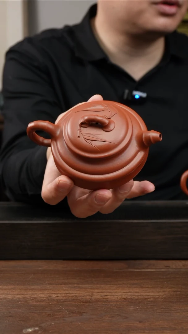 茶杯紫砂全手朱泥双线竹鼓     200CC