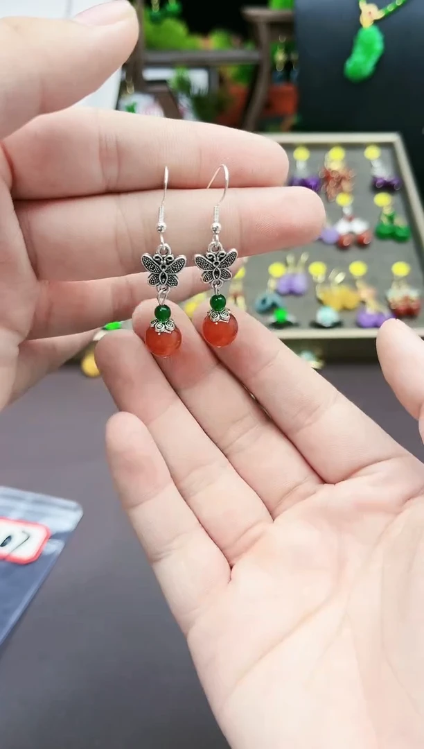 【闪购商品】南红玛瑙耳饰银S925镶嵌107000