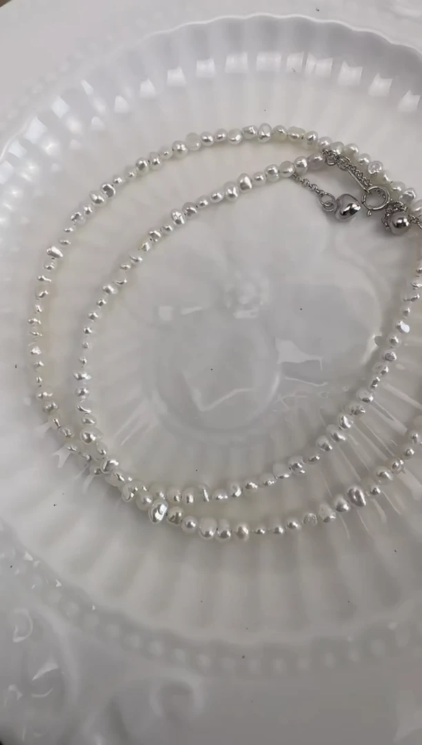 淡水珍珠银S925镶嵌颈饰澳白光油亮小石头2.5-3.5mm