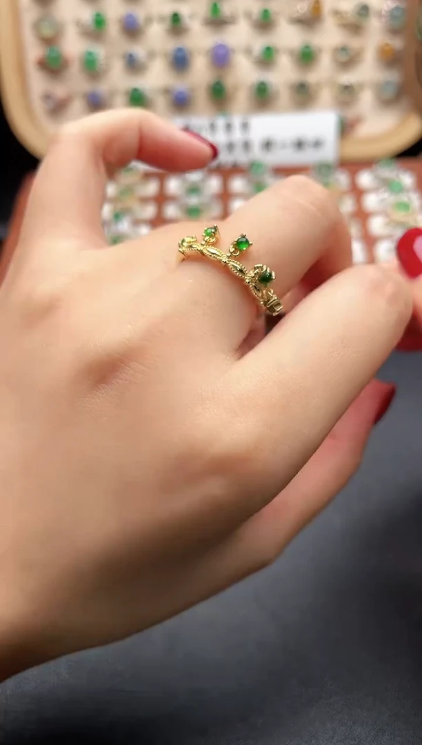 银S925镶嵌戒指翡翠一物一证一礼盒