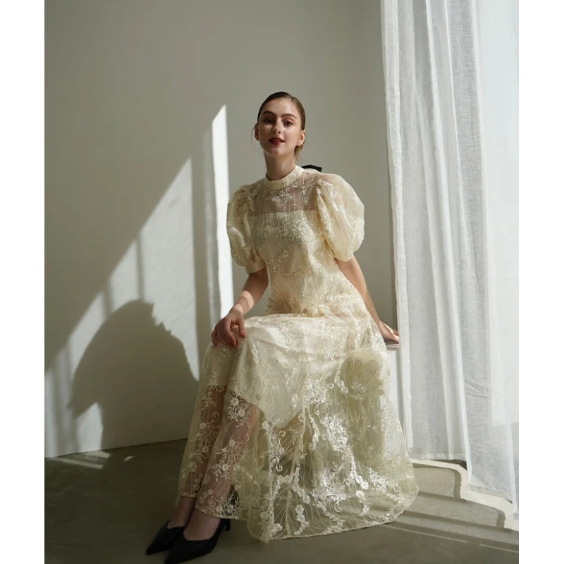 【DD外贸】 重磅展会预定款 A 重工蕾丝刺绣优雅连衣裙