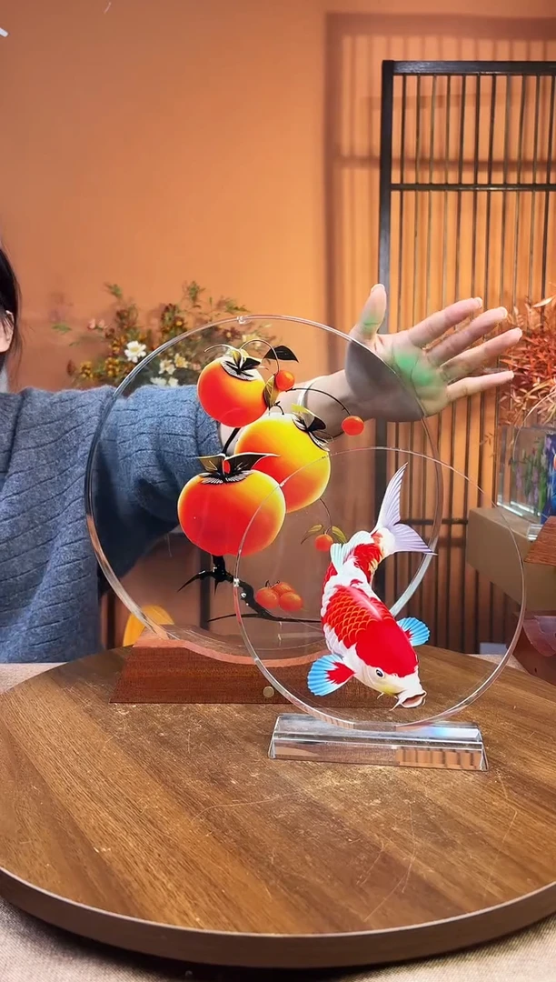 人造水晶圆形柿子30/30/4加底座＋小摆件