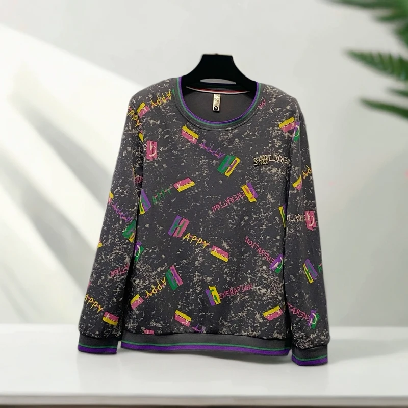 【宇宙灰地带】欧韩时尚秋季新款灰色时尚简约英文碎花口袋上衣