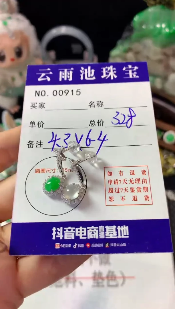 银S925镶嵌翡翠耳饰翡翠