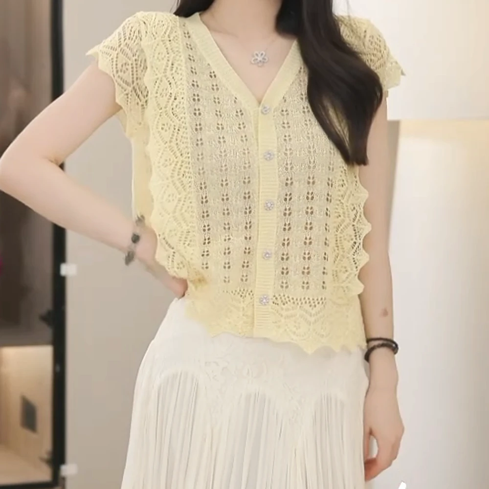 【蓝珀叠境】2025夏季新款时尚宽松百搭针织上衣