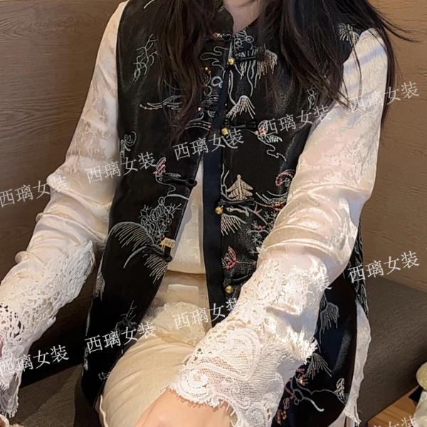 【星阁】重工亮片提花刺绣新中式国风气质百搭女士马夹马甲复古