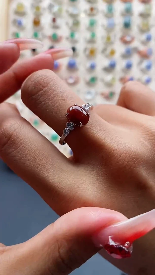 【闪购商品】翡翠戒指银S925镶嵌缅甸天然A货翡翠333  6-4