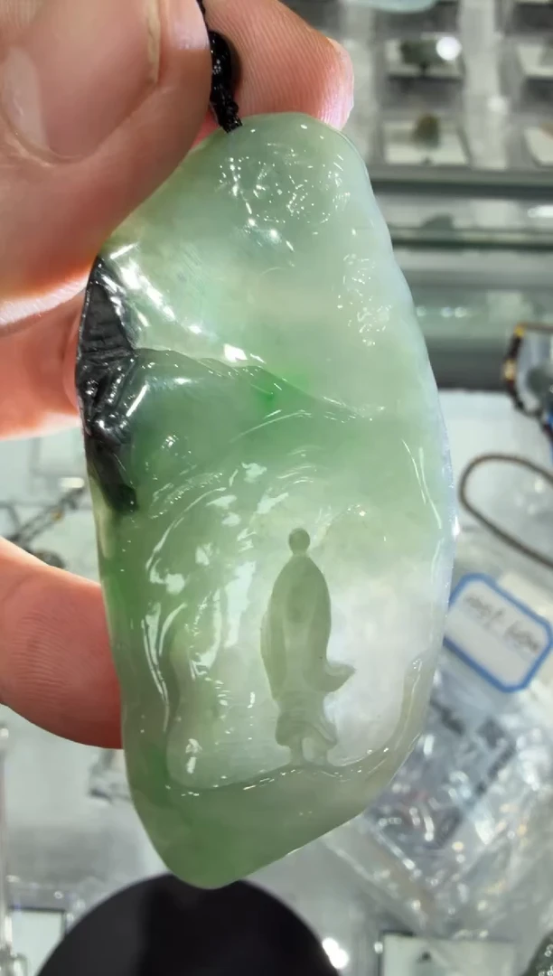 未镶嵌挂件翡翠A货翡翠孤品国雕谢林工