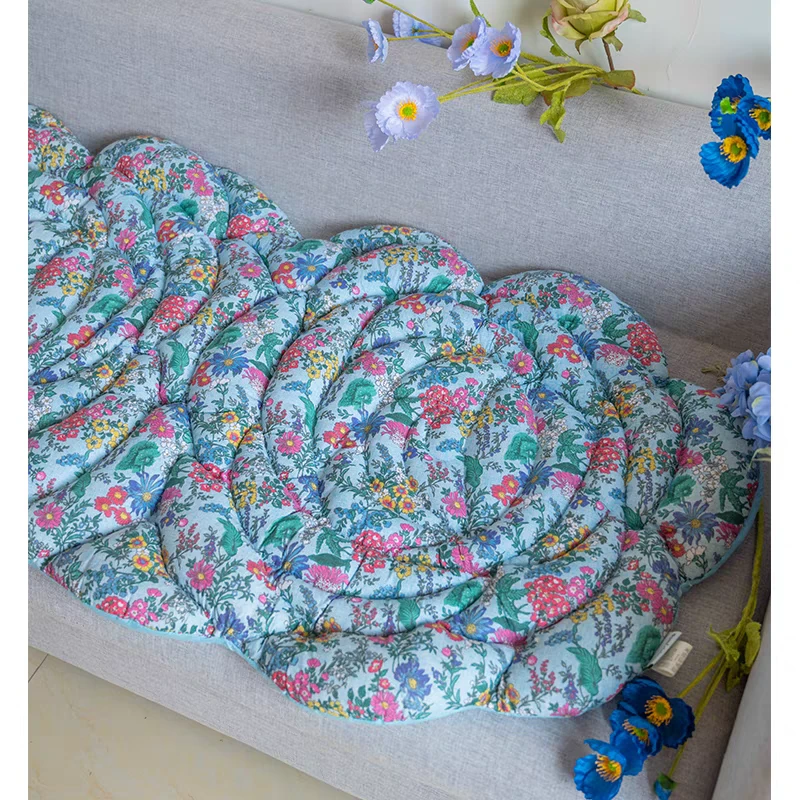 外贸蓝色花纯棉加厚防滑沙发垫飘窗垫尺寸约65*180左右