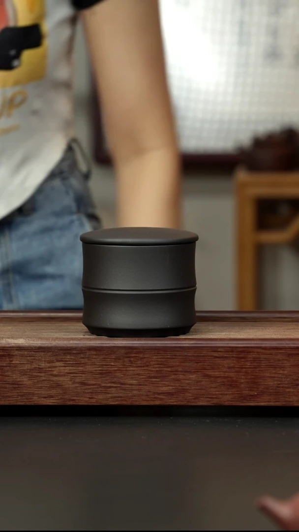 紫砂茶壶黑料竹节醒茶罐