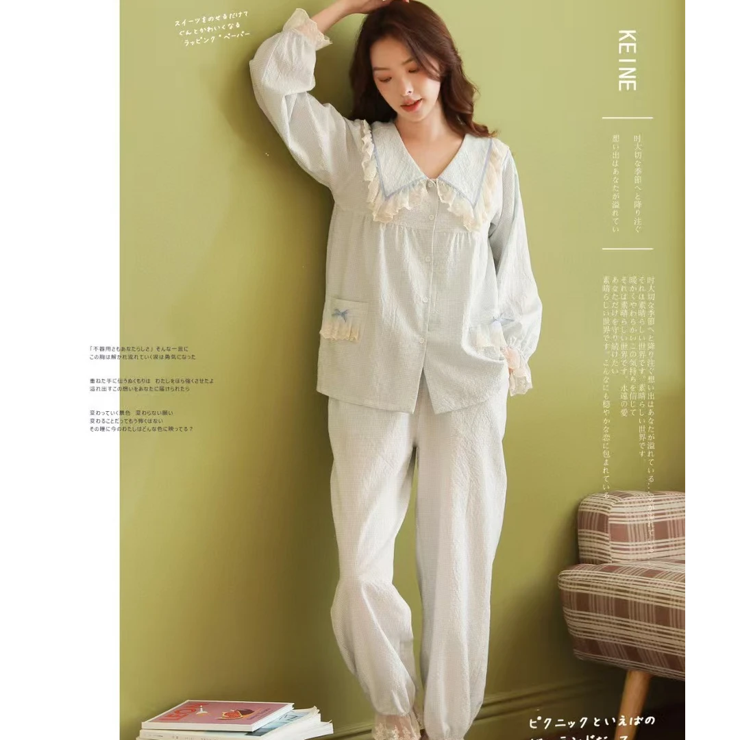 休闲柔软保暖家居服套装女秋冬款可外穿宽松长袖长裤睡衣9017