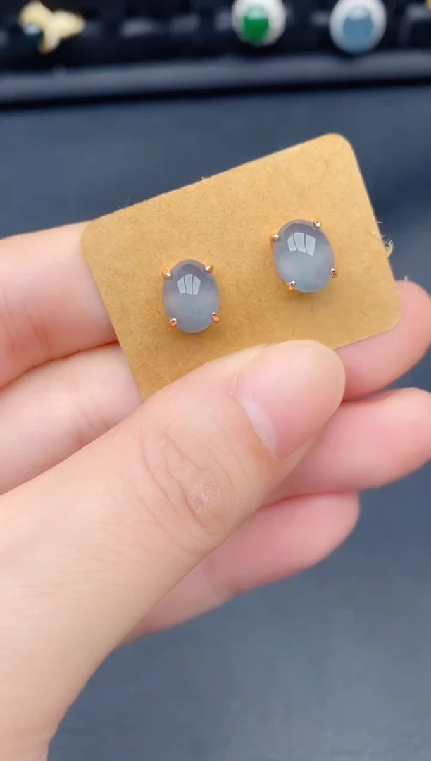 银S925镶嵌翡翠耳饰天然a货翡翠178