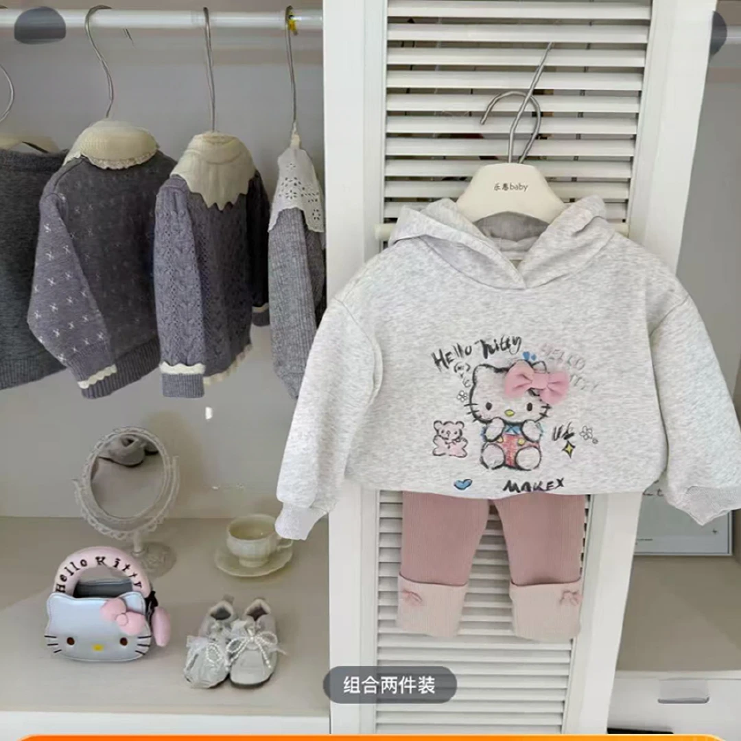 秋冬女卡通风韩版秋季套头套装卡通加绒连帽卫衣带帽