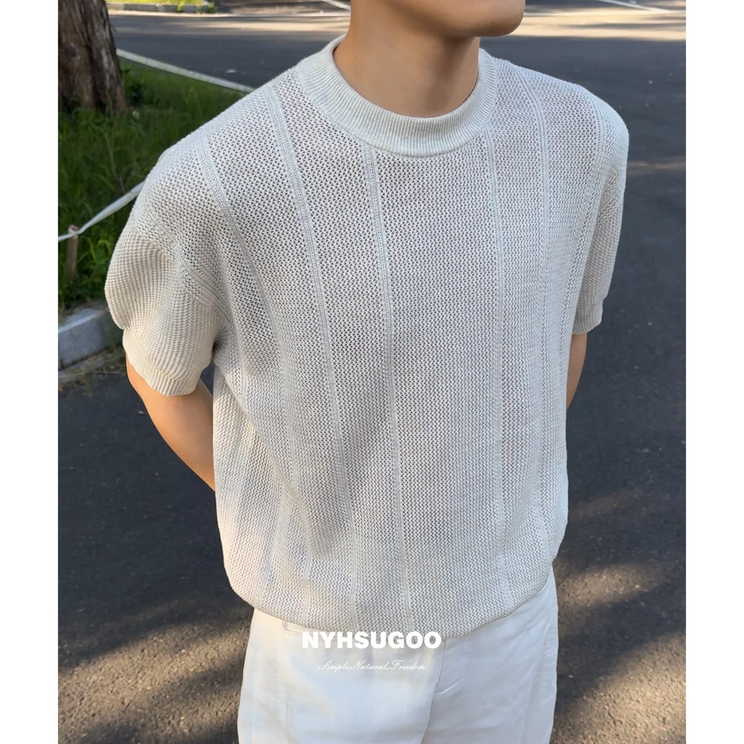 NYHSUGOO/南乙致橡树14针针织男士短袖32支全棉编织3802夏季T恤