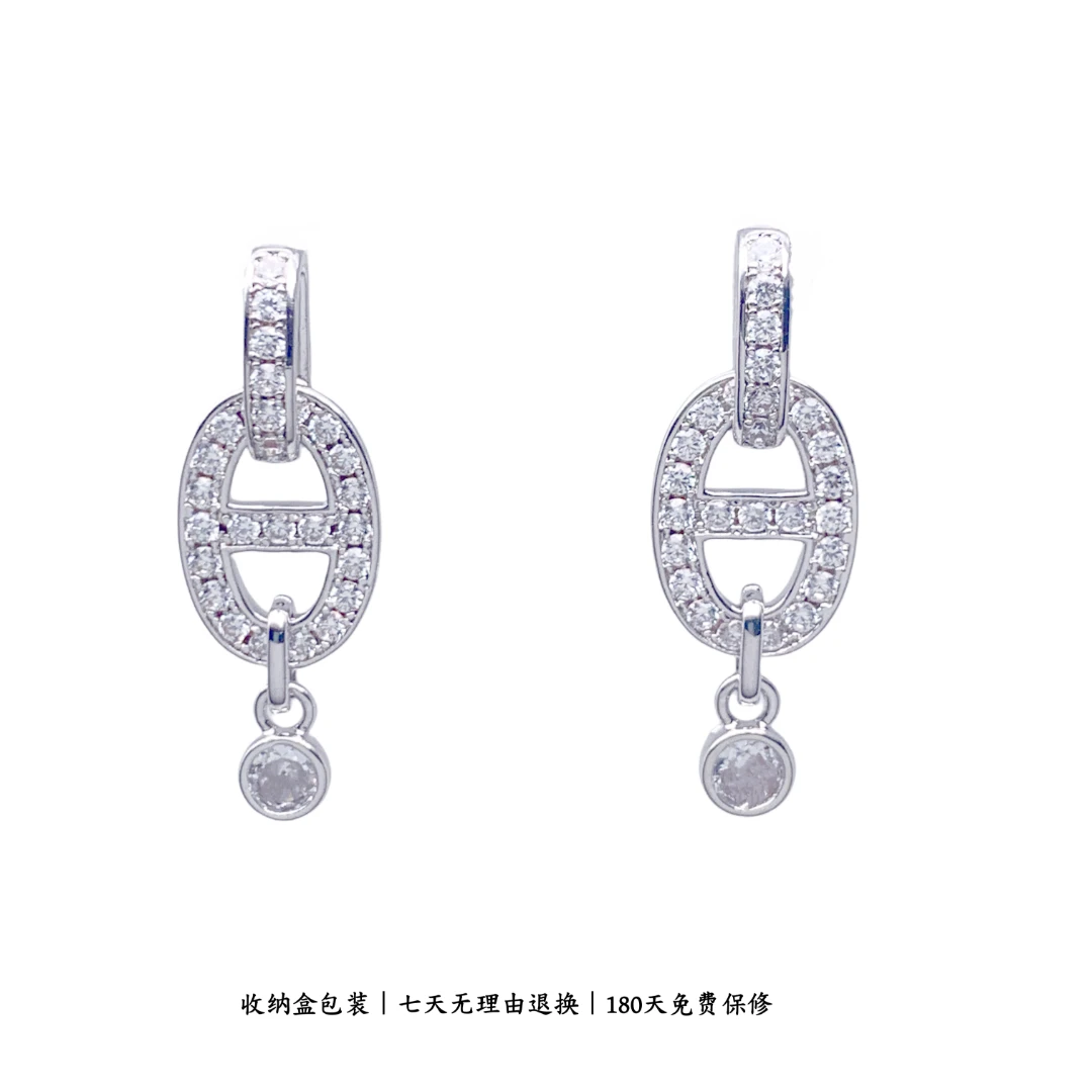 925银合成锆石耳饰 CHANGE x 金属猪鼻子耳环 百搭轻奢 弧E359