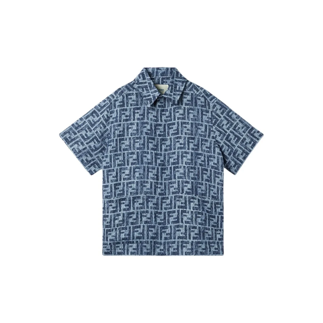 未使用 FENDI/芬迪 FENDI芬迪衬衫 徽标短袖字母 蓝色 青少年 ZC