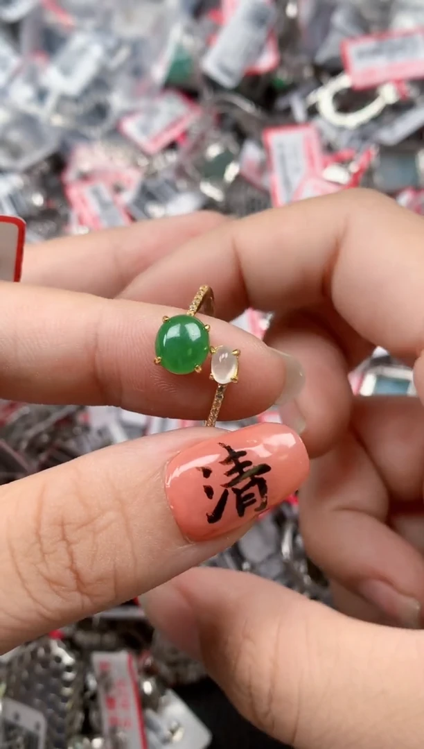 银S925镶嵌戒指翡翠天然A货缅甸翡翠