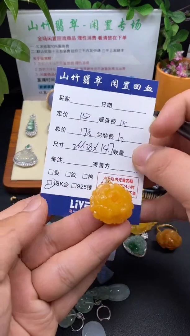 琥珀颈饰18K金镶嵌3001691