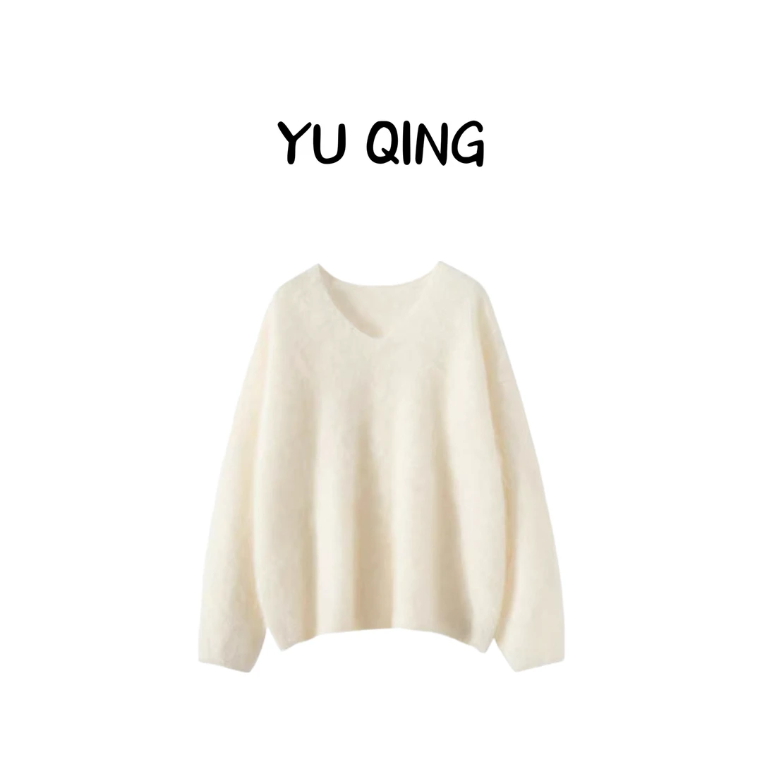 WYQ-早秋新品温柔慵懒羊绒宽松V领套头衫上衣女