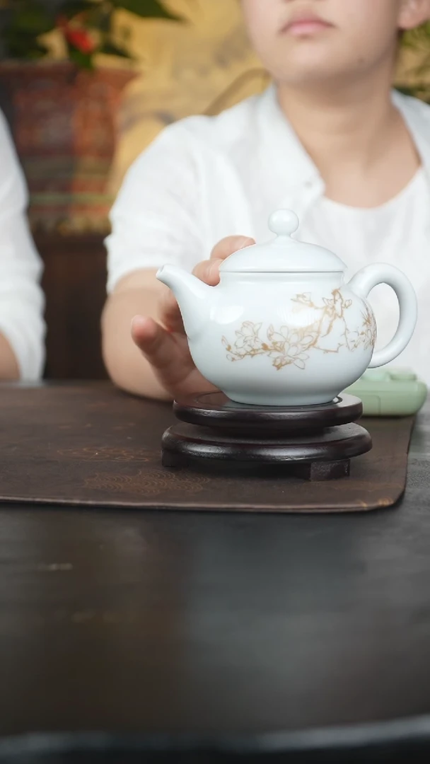 景德镇丰瑶白釉描金小壶150cc