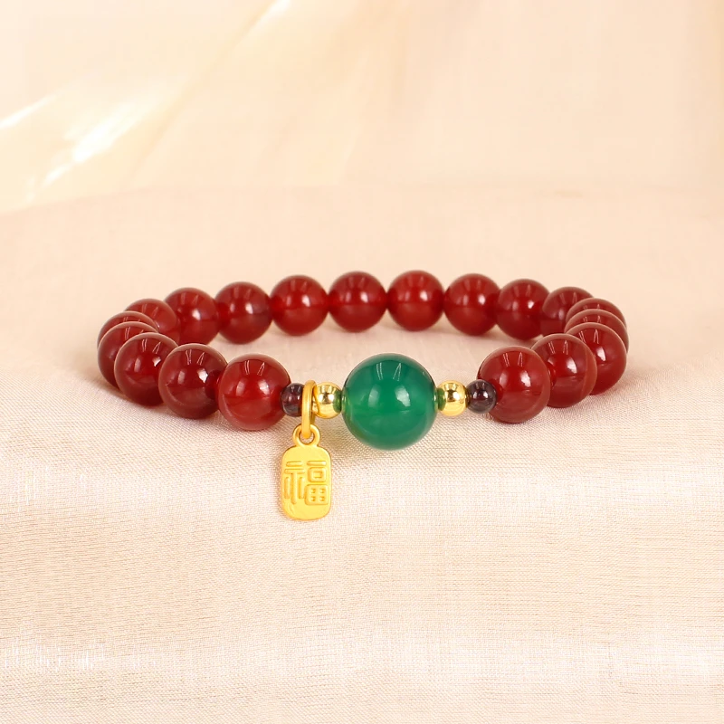 天然红玛瑙配绿玛瑙鸿运富贵串珠手串本命年转运多样性发DNF