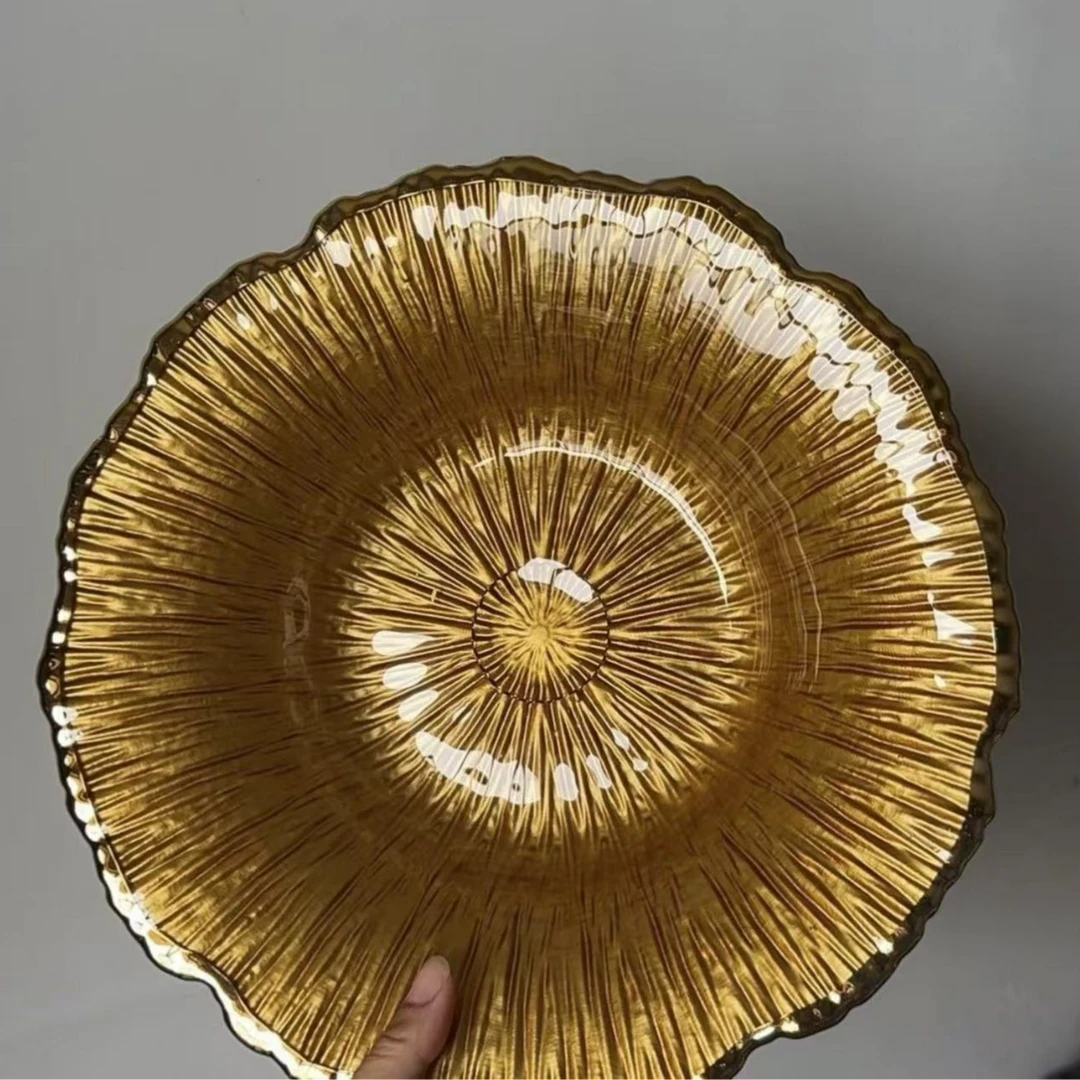 欧式轻奢金色花朵盘水果点心盘家用餐厅高级感批发零售