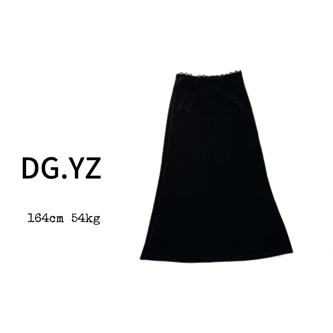 【樱子家】3218X高级感丝绒显瘦蕾丝拼接半身裙