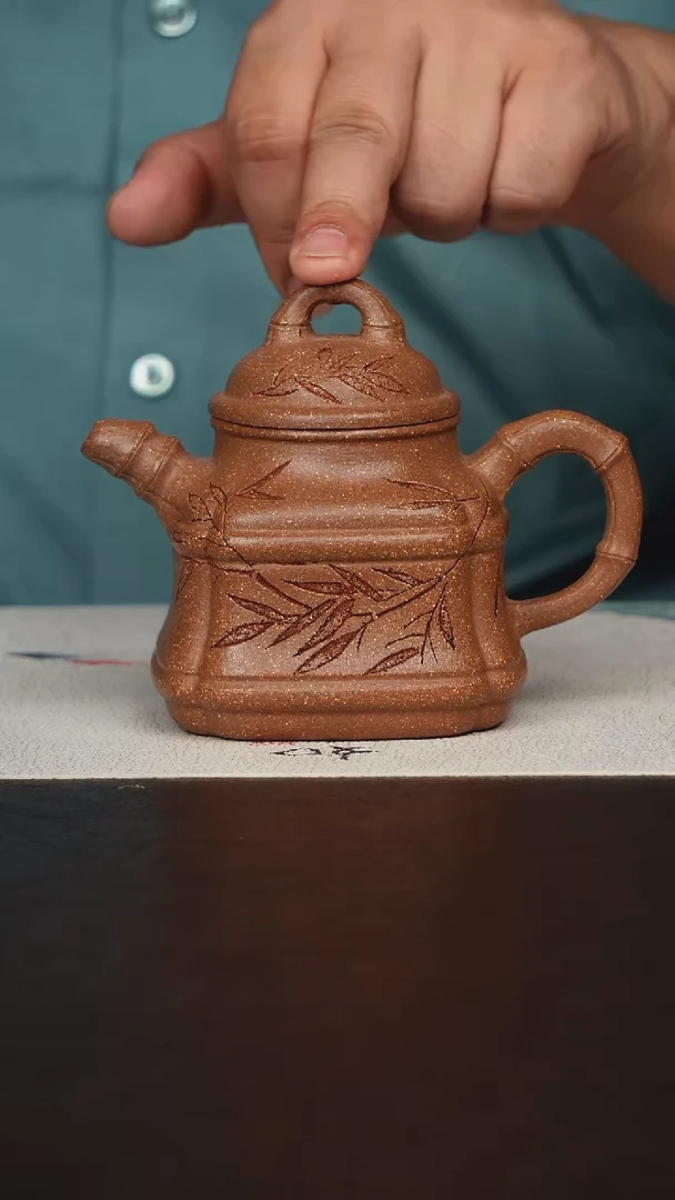 茶壶紫砂宜兴原矿紫砂壶 桃花泥竹鼎