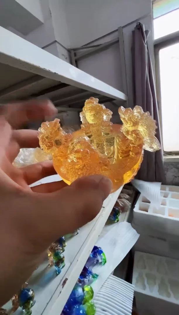 手工艺品琉璃古法琉璃四方金蟾摆件