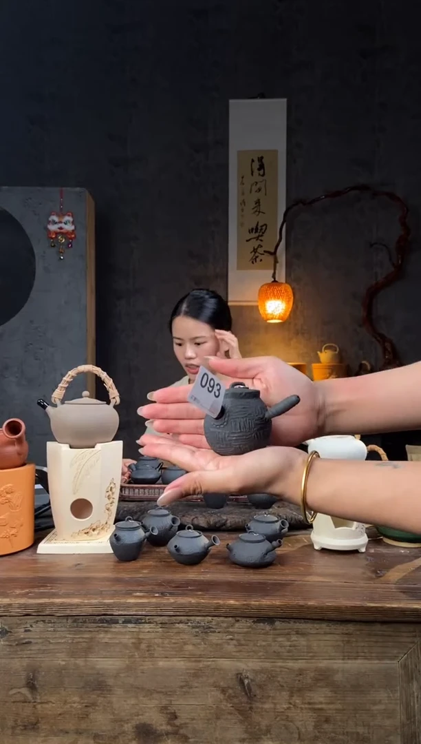 全手工潮州原矿砂铫壶黑陶双盖急须壶093