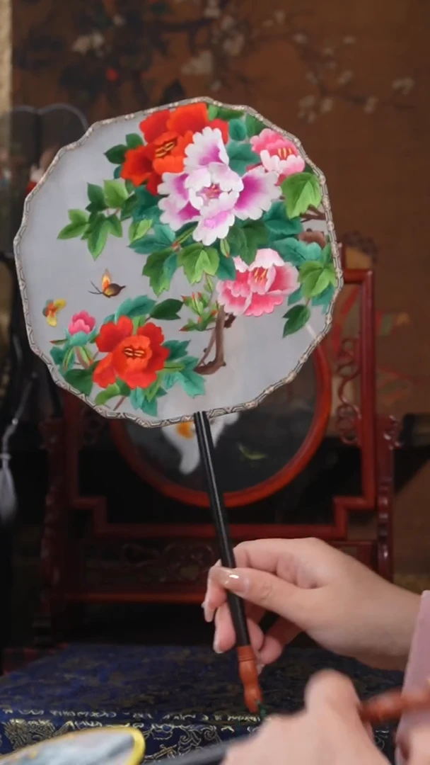 刺绣团扇-双面绣花非遗