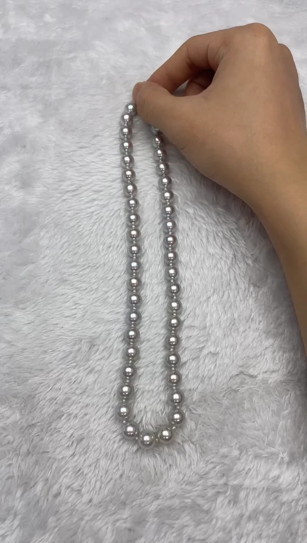 项链银S925镶嵌海水珍珠AK真多麻9-10mm