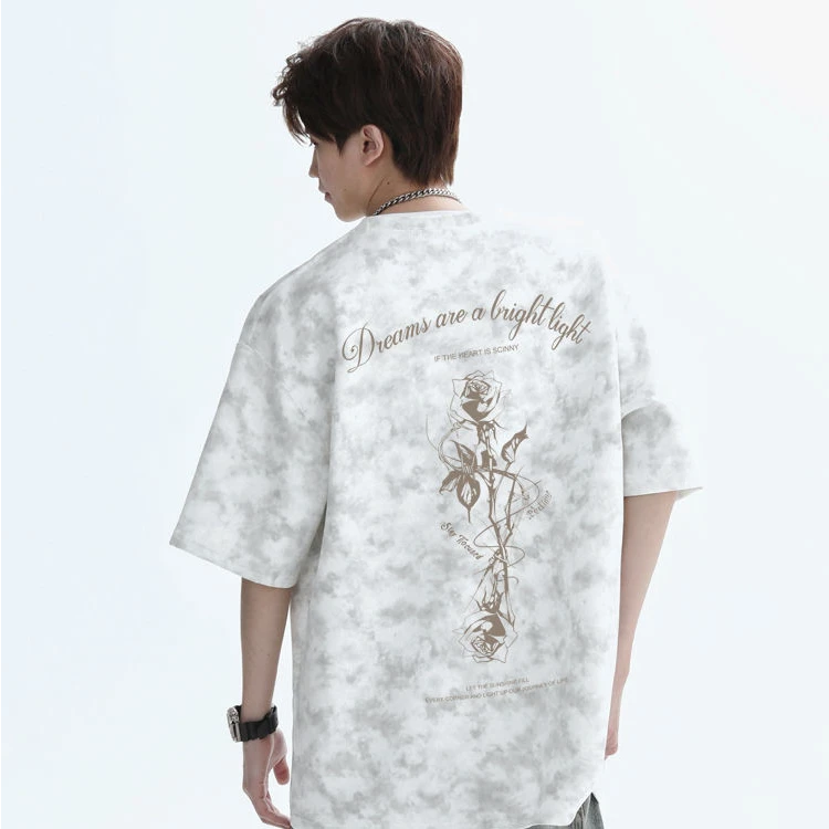 贵芙雅夏季新款宽松美式扎染印花T恤百搭半袖休闲潮流男士短袖潮