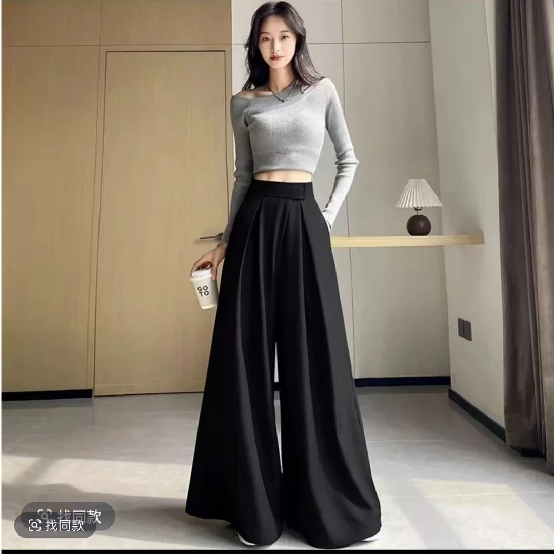 25113#夏季时尚气质御姐风百搭收腰高腰阔腿裤【裤长98】