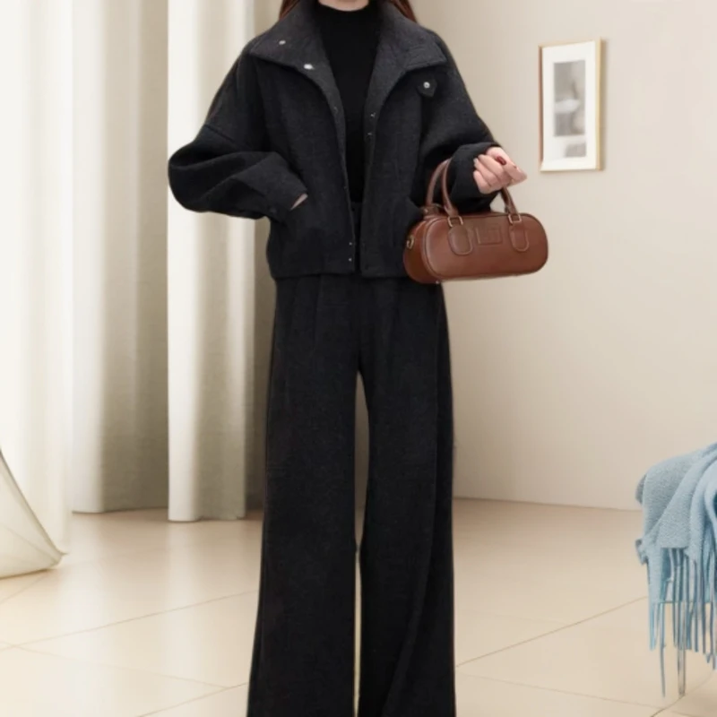 【外套+裤子】2025冬季新款简约加棉加厚外套女休闲裤保暖两件套装