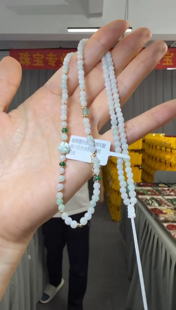 项链合金翡翠翡翠圆珠搭翡翠桶珠翡翠小花合金配件项链