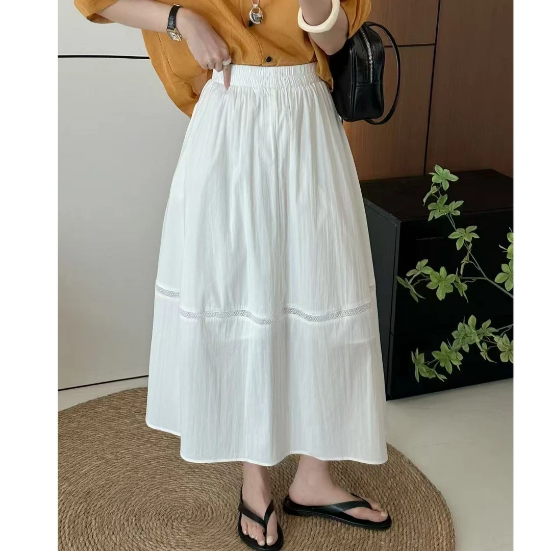 【墨臻女装】夏季气质显瘦拼接高腰时尚经典中长款半身裙 8771