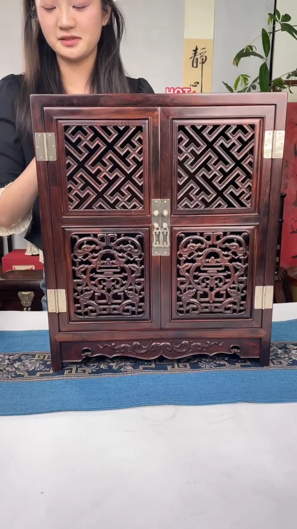 红酸枝木类端景台收纳柜