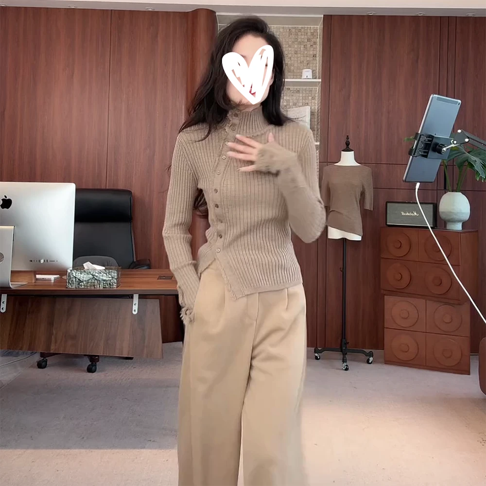 【曲线美学】2025冬季新款高领设计款百搭时尚毛针织衫上衣C6581
