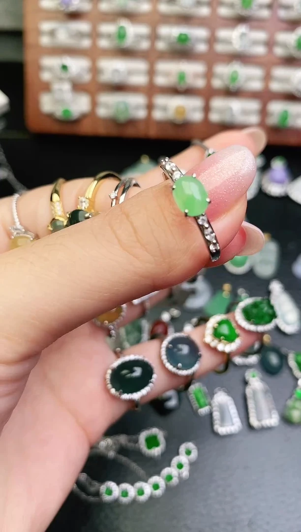 银S925镶嵌戒指翡翠0