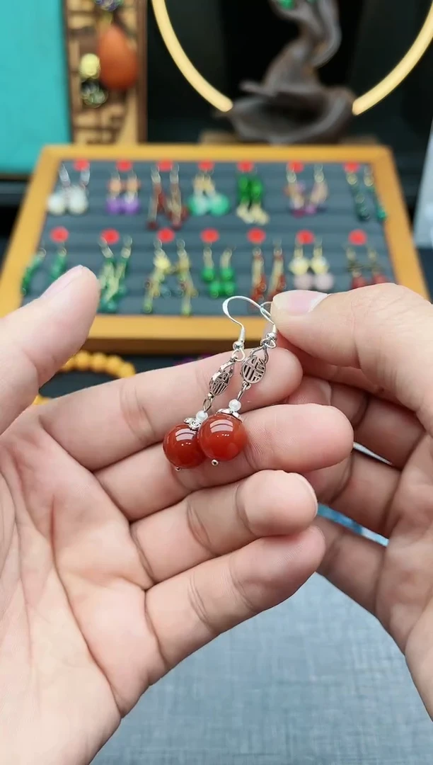 【闪购商品】南红玛瑙耳饰银S925镶嵌230000