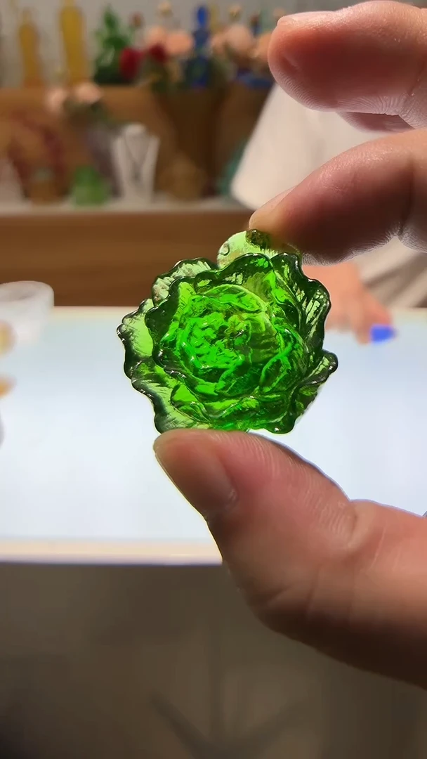 琉璃手工艺品绿色牡丹花茶宠